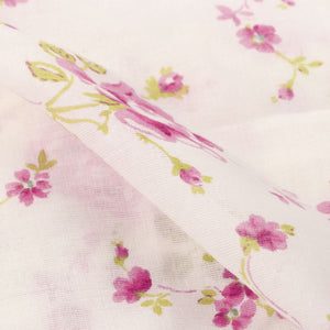 White And Pink Floral Pattern Screen Print Cambric Cotton Fabric