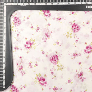 White And Pink Floral Pattern Screen Print Cambric Cotton Fabric