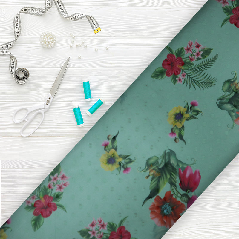 Pista Green And Red Floral Pattern Digital Print Georgette Booti Fabri ...
