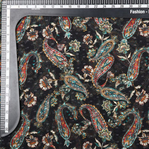 Black And Red Paisley Pattern Digital Print Georgette Dobby Fabric