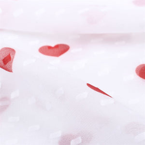 Red And White Heart Pattern Digital Print Georgette Dobby Fabric