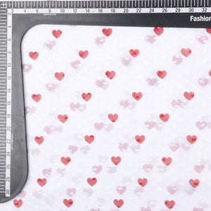 Red And White Heart Pattern Digital Print Georgette Dobby Fabric