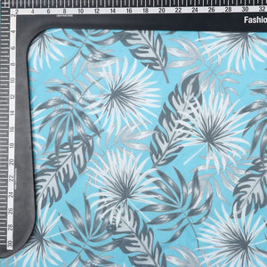 Sky Blue And White Floral Pattern Digital Print Georgette Fabric