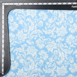 Sky Blue And White Floral Pattern Digital Print Georgette Fabric