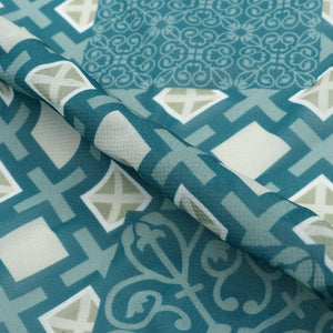 Turquoise And Cream Geometric Pattern Digital Print Georgette Fabric