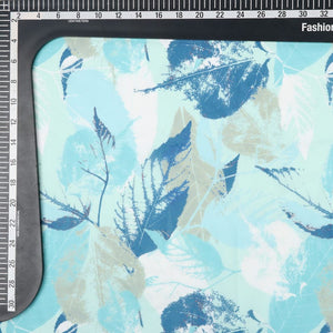 Turquoise And Royal Blue Leaf Pattern Digital Print Georgette Fabric