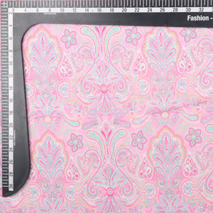 Pink And Turquoise Paisley Pattern Digital Print Georgette Fabric