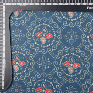 Steel Blue And Red Bandhani Pattern Digital Print Georgette Fabric