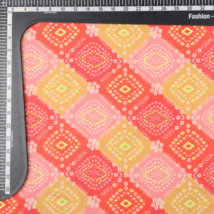 Red And Yellow Bandhani Pattern Digital Print Georgette Fabric