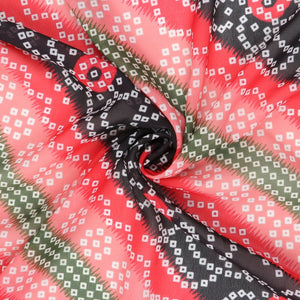Black And Red Bandhani Pattern Digital Print Georgette Fabric