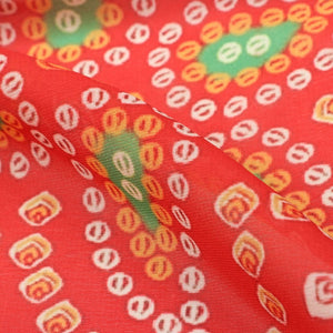 Red And Green Bandhani Pattern Digital Print Georgette Fabric