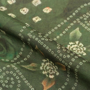 Olive Green And White Bandhani Pattern Digital Print Georgette Fabric