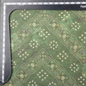 Olive Green And White Bandhani Pattern Digital Print Georgette Fabric