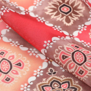 Peach And Red Bandhani Pattern Digital Print Georgette Fabric