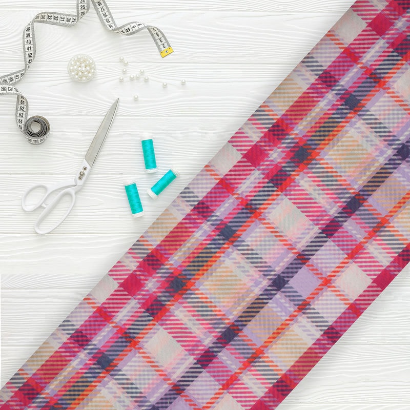 Multi Color Checks Pattern Digital Print Georegette Fabric – Fabmyntra