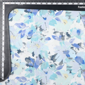 Blue And Turquoise Floral Pattern Digital Print Georgette Jacqaurd Fabric