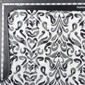 Black And White Damask Pattern Digital Print Georgette Jacqaurd Fabric