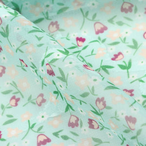 Green And Dark Pink Floral Pattern Digital Print Georgette Jacqaurd Fabric