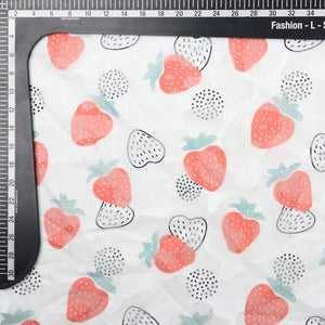 Red And White Strawberry Pattern Digital Print Georgette Jacquard Fabric