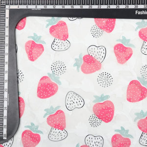 Pink And White Strawberry Pattern Digital Print Georgette Jacquard Fabric