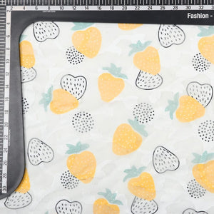 Yellow And White Strawberry Pattern Digital Print Georgette Jacquard Fabric