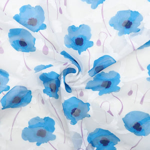 Sky Blue And White Floral Pattern Digital Print Georgette Jacquard Fabric