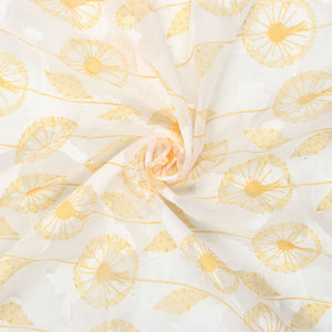 Yellow And White Dandelions Pattern Digital Print Georgette Jacquard Fabric