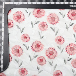 Peach And White Floral Pattern Digital Print Georgette Jacquard Fabric