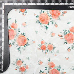 Peach And White Floral Pattern Digital Print Georgette Jacquard Fabric