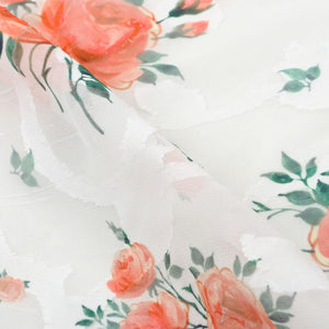 Peach And White Floral Pattern Digital Print Georgette Jacquard Fabric