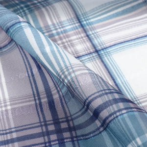 White And Sky Blue Checks Pattern Digital Print Crepe Fabric