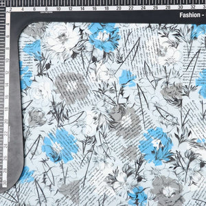 Blue And Light Grey Floral Pattern Digital Print Stripe Jacquard Georgette Fabric