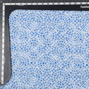 White And Blue Geometric Pattern Digital Print Stripe Jacquard Georgette Fabric