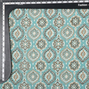 Teal Green And Brown Ethnic Pattern Digital Print Stripe Jacquard Georgette Fabric