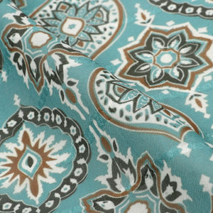 Teal Green And Brown Ethnic Pattern Digital Print Stripe Jacquard Georgette Fabric