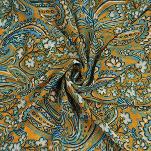 Mustard Yellow And White Paisley Pattern Screen Print Georgette Fabric (Bulk)