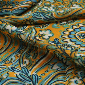 Mustard Yellow And White Paisley Pattern Screen Print Georgette Fabric