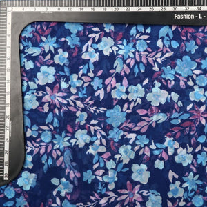 Blue And Purple Floral Pattern Screen Print Georgette Fabric (Bulk)