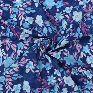 Blue And Purple Floral Pattern Screen Print Georgette Fabric (Bulk)