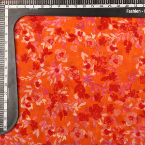 Orange And Red Floral Pattern Screen Print Georgette Fabric