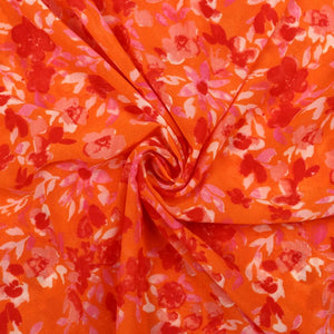 Orange And Red Floral Pattern Screen Print Georgette Fabric (Bulk)