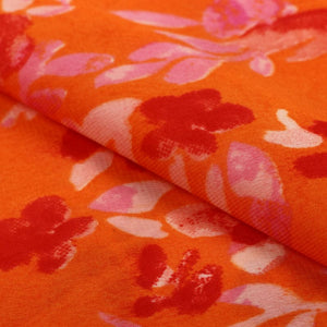 Orange And Red Floral Pattern Screen Print Georgette Fabric