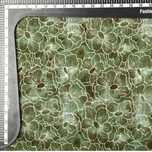 Green And White Floral Pattern Screen Print Georgette Fabric (Bulk)