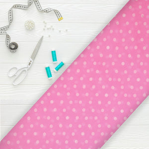 Pink And White Polka Dots Pattern Screen Print Georgette Fabric
