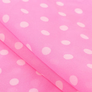 Pink And White Polka Dots Pattern Screen Print Georgette Fabric