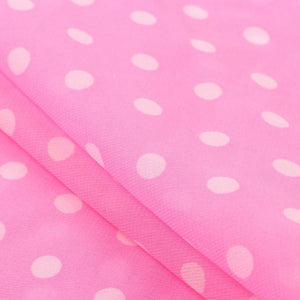 Pink And White Polka Dots Pattern Screen Print Georgette Fabric (Bulk)