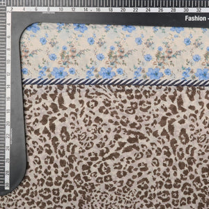 Blue And Beige Animal Pattern Screen Print Georgette Fabric