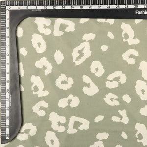 Beige And Olive Green Animal Pattern Digital Print Japan Satin Fabric