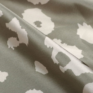 Beige And Olive Green Animal Pattern Digital Print Japan Satin Fabric