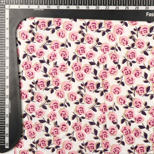 Pink And White Floral Pattern Digital Print Japan Satin Fabric
